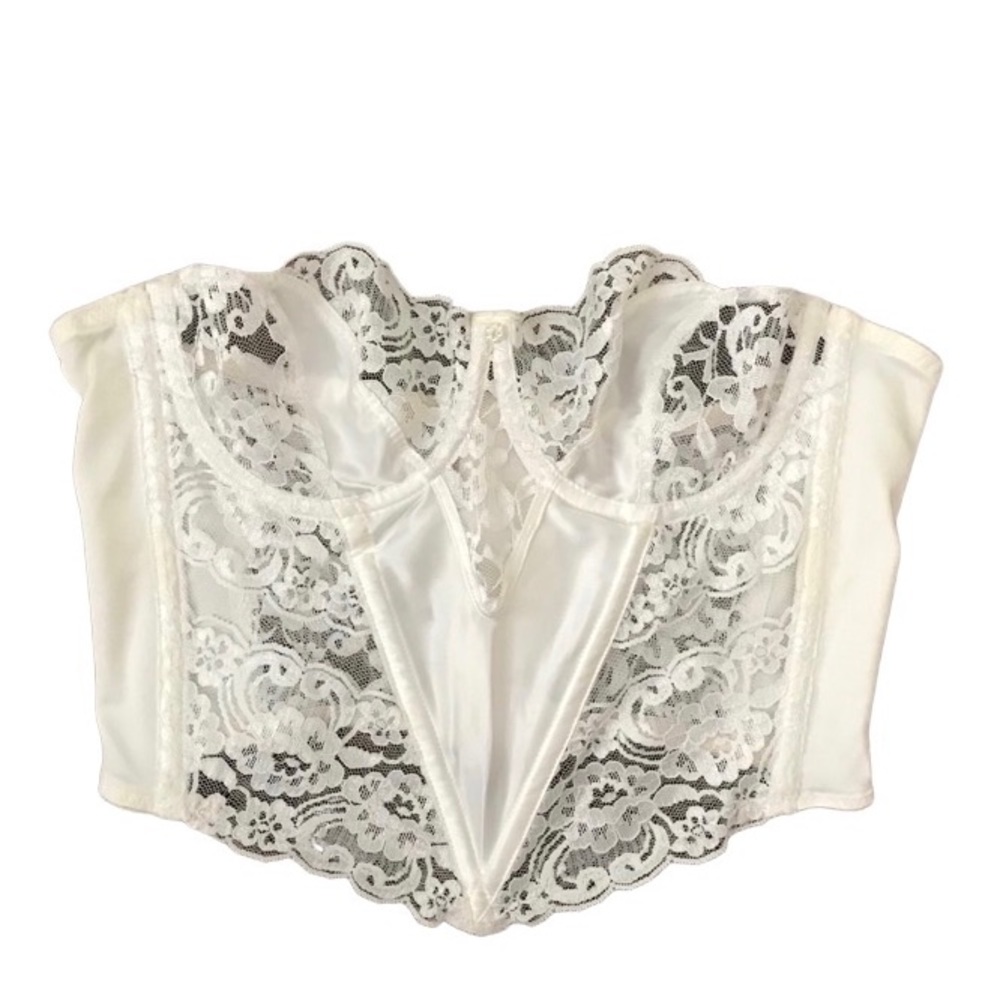 Vintage CHRISTIAN Dior White Lace Corset Strapless Bustier Top 36B 90s Bridal
